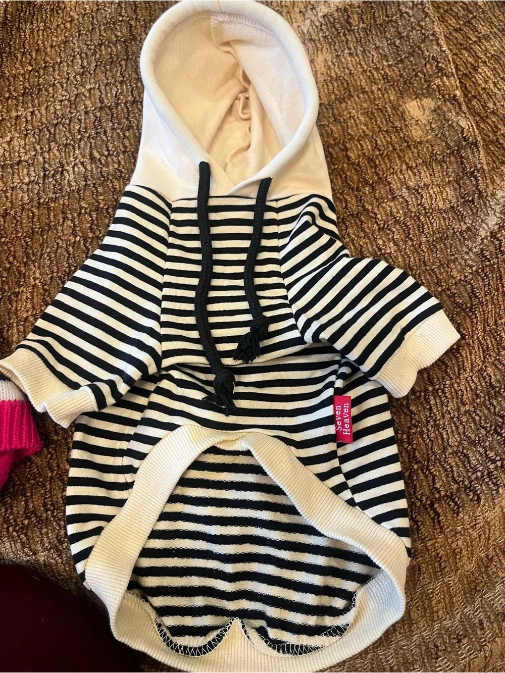 Seven7 Black White 100% Cotton Striped Dog Hoodie Small Size